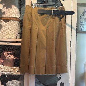 Tibi chino pleated wrap skirt, caramel, with black belt, size 12, EUC $150.